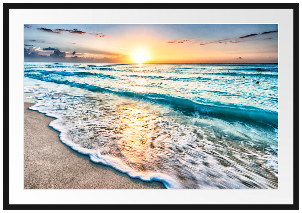 Pixxprint Meer bei Sonnenuntergang, im Galerie-Passepartout Bilderrahmen