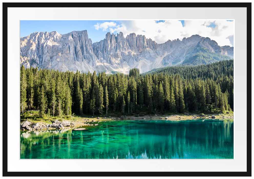 Pixxprint Wunderschöner klarer Bergsee, im Galerie-Passepartout Bilderrahmen