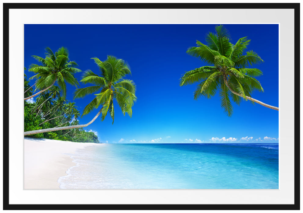 Pixxprint Palmen über dem Meer, im Galerie-Passepartout Bilderrahmen
