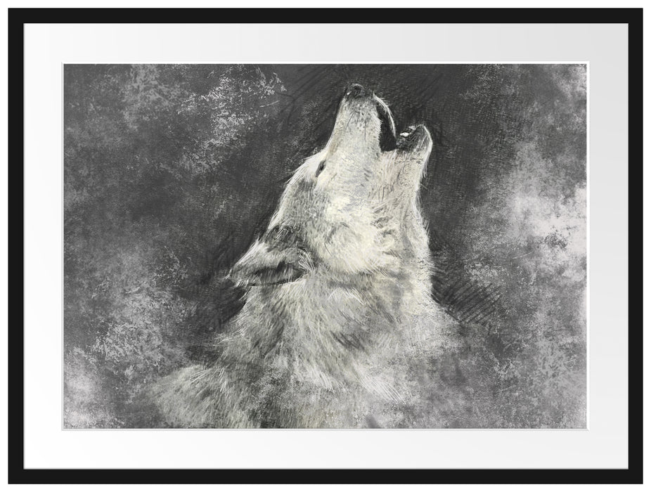 Heulender Wolf Kunst Passepartout 80x60