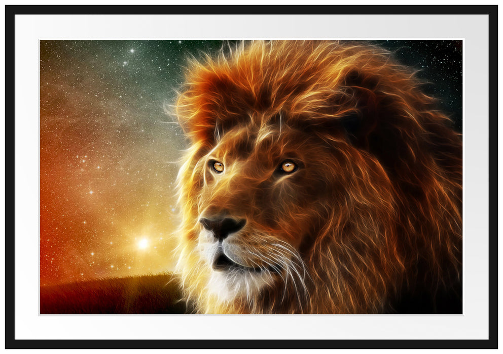 Pixxprint Löwe Abstrakt Art, im Galerie-Passepartout Bilderrahmen