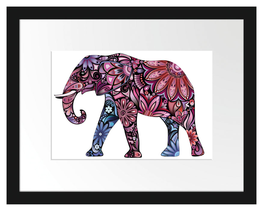 Elefant mit Ornamenten Passepartout 38x30