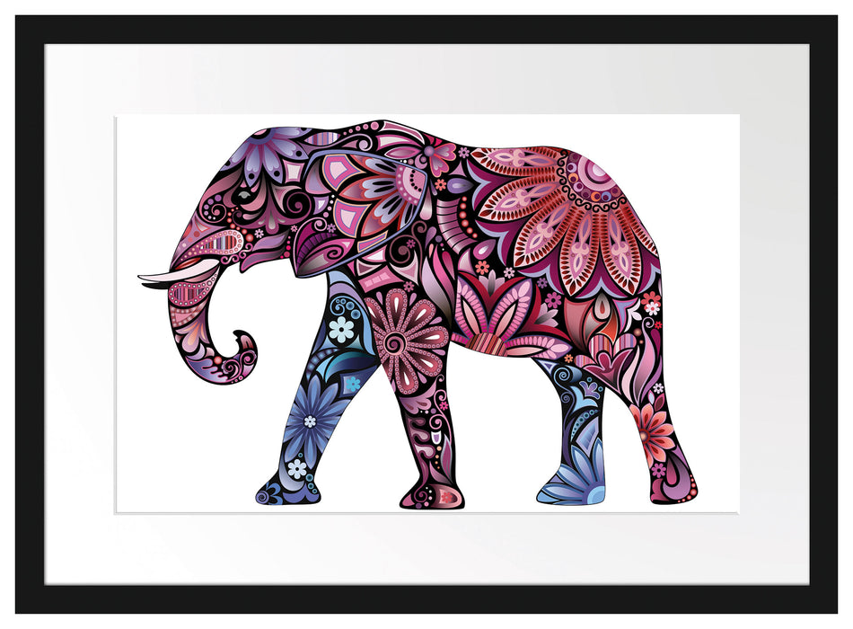 Elefant mit Ornamenten Passepartout 55x40