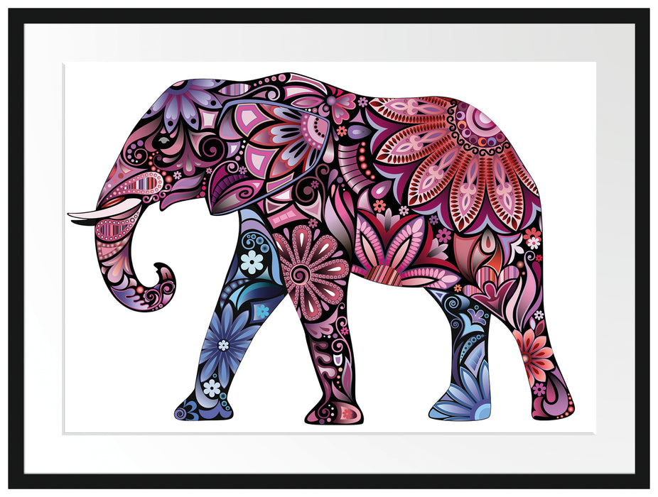 Elefant mit Ornamenten Passepartout 80x60