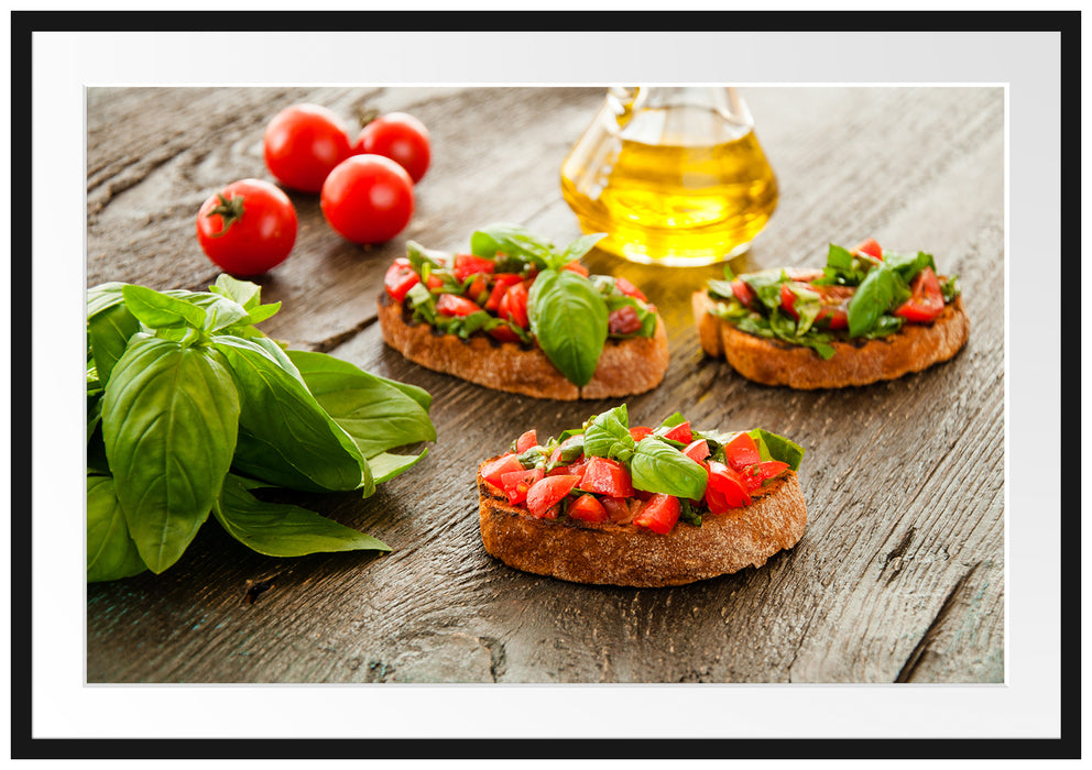 Pixxprint Italienische Bruchetta, im Galerie-Passepartout Bilderrahmen