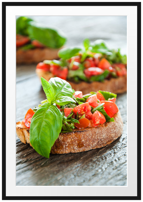 Pixxprint Köstliche Tomaten Bruchetta, im Galerie-Passepartout Bilderrahmen
