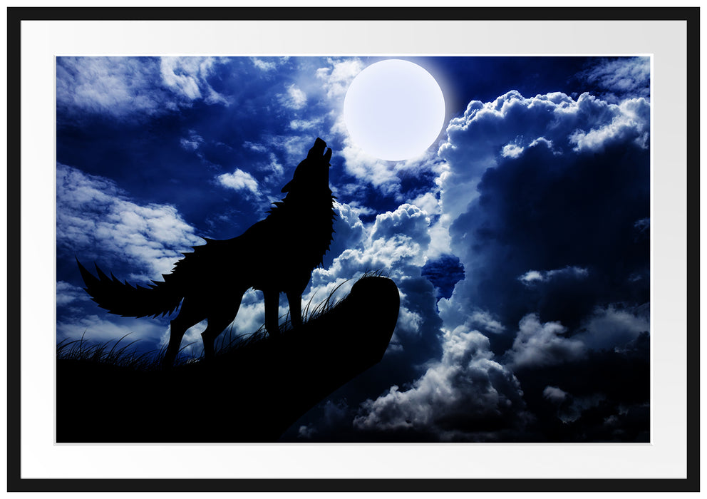 Wolf im Mondschein Passepartout 100x70