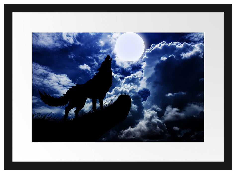 Wolf im Mondschein Passepartout 55x40