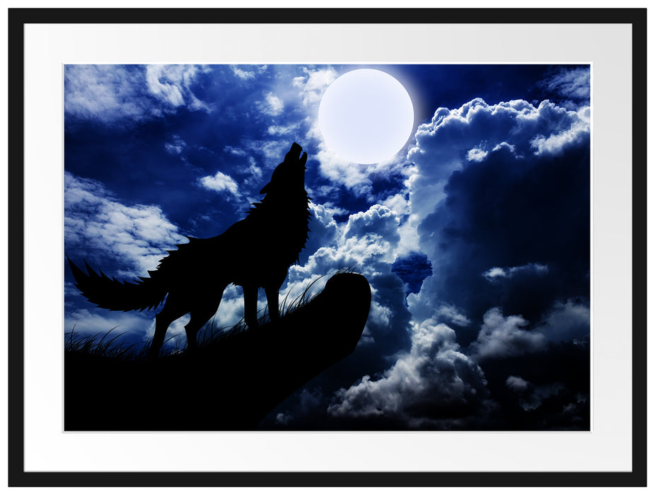 Wolf im Mondschein Passepartout 80x60