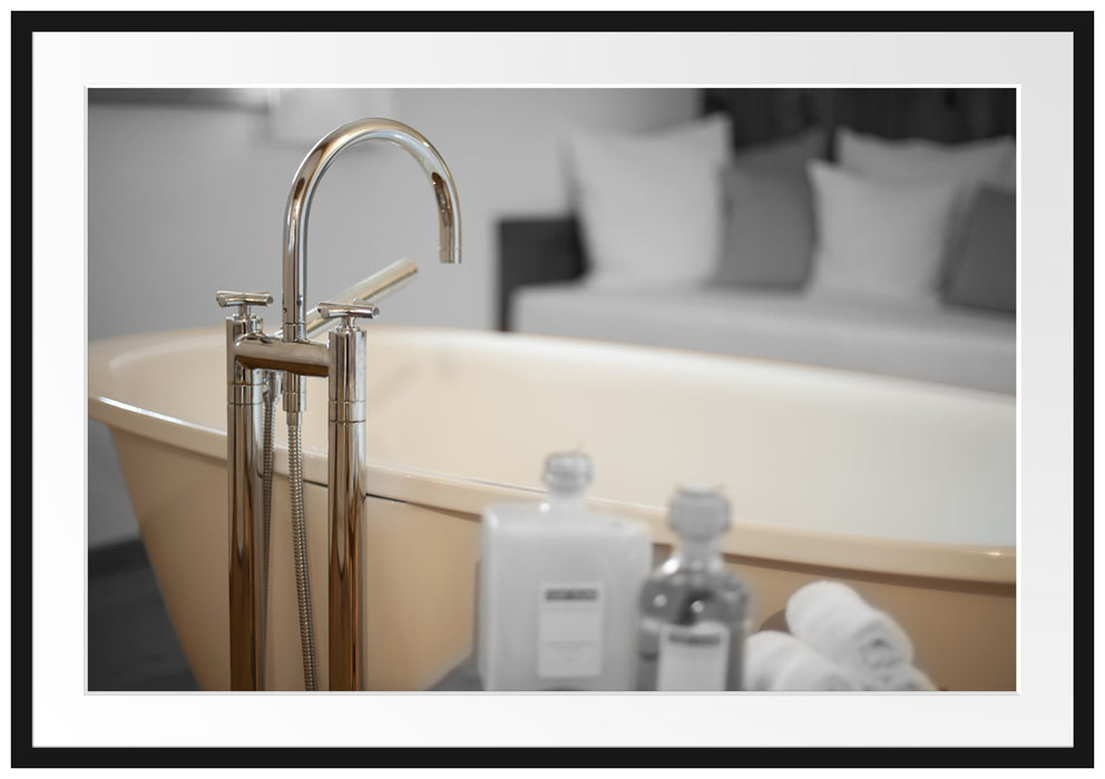 Pixxprint stilvolle alte Badewanne, im Galerie-Passepartout Bilderrahmen