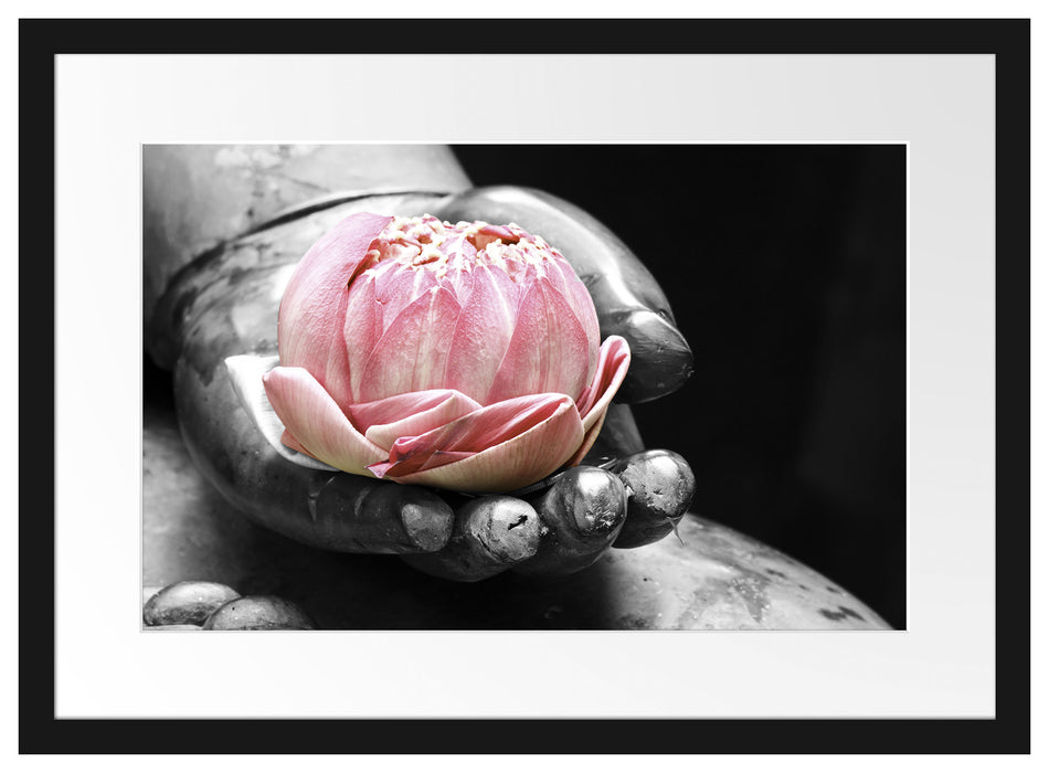 Lotus in einer Hand eines Buddhas Passepartout 55x40