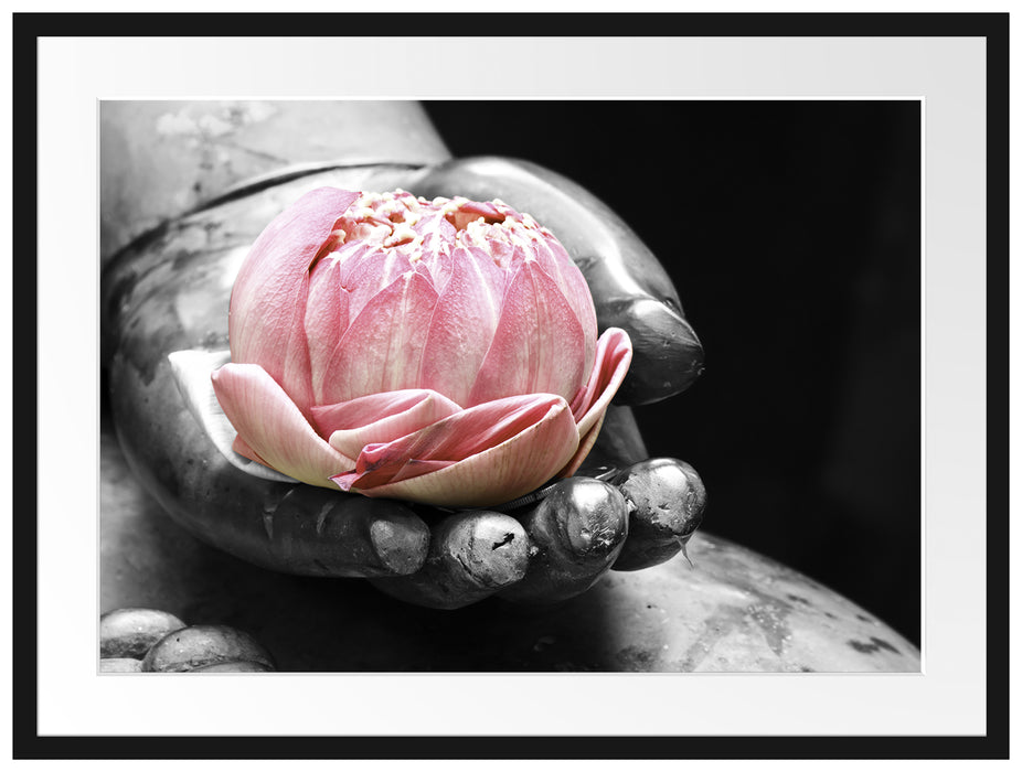 Lotus in einer Hand eines Buddhas Passepartout 80x60