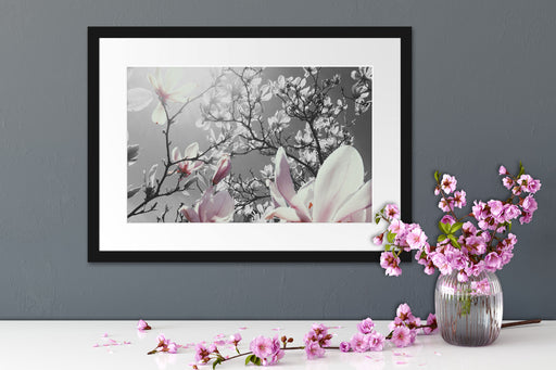 schöne Magnolie Blüten Passepartout Wohnzimmer