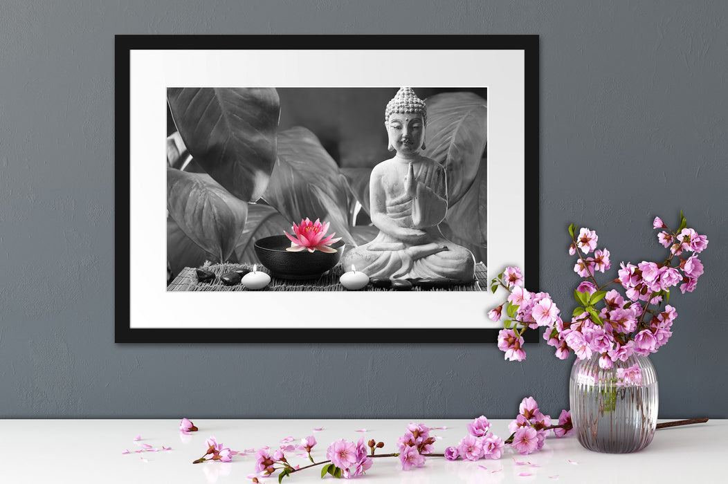 Buddha mit Seerose Passepartout Wohnzimmer