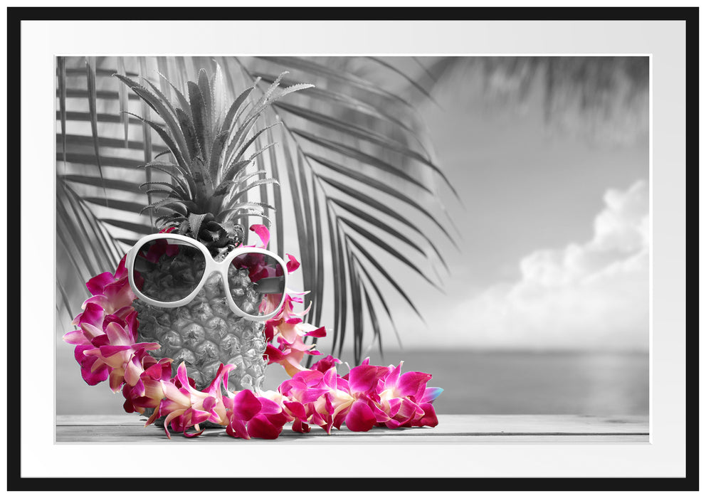 Pixxprint Ananas mit Sonnenbrille, im Galerie-Passepartout Bilderrahmen