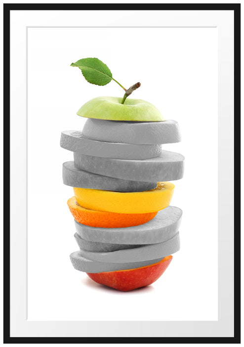 Pixxprint schöner Fruchtscheibenturm, im Galerie-Passepartout Bilderrahmen