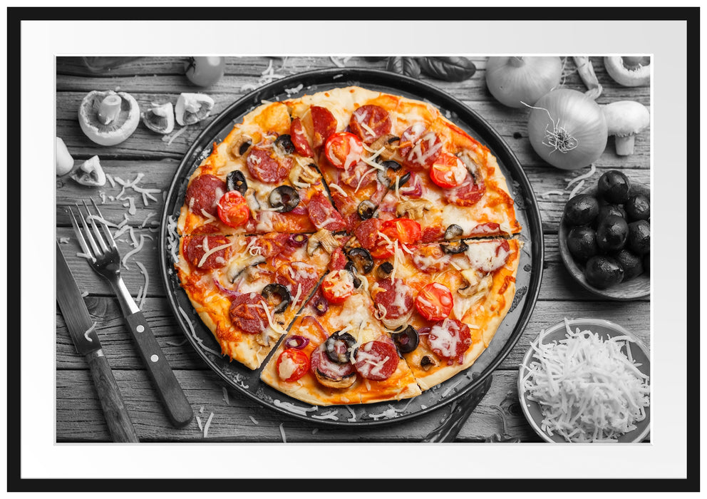 Pizza auf Pizzablech Passepartout 100x70