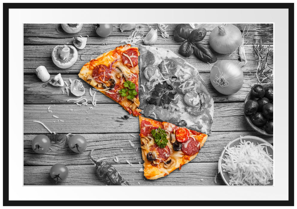 Pizza auf Holztisch Passepartout 100x70