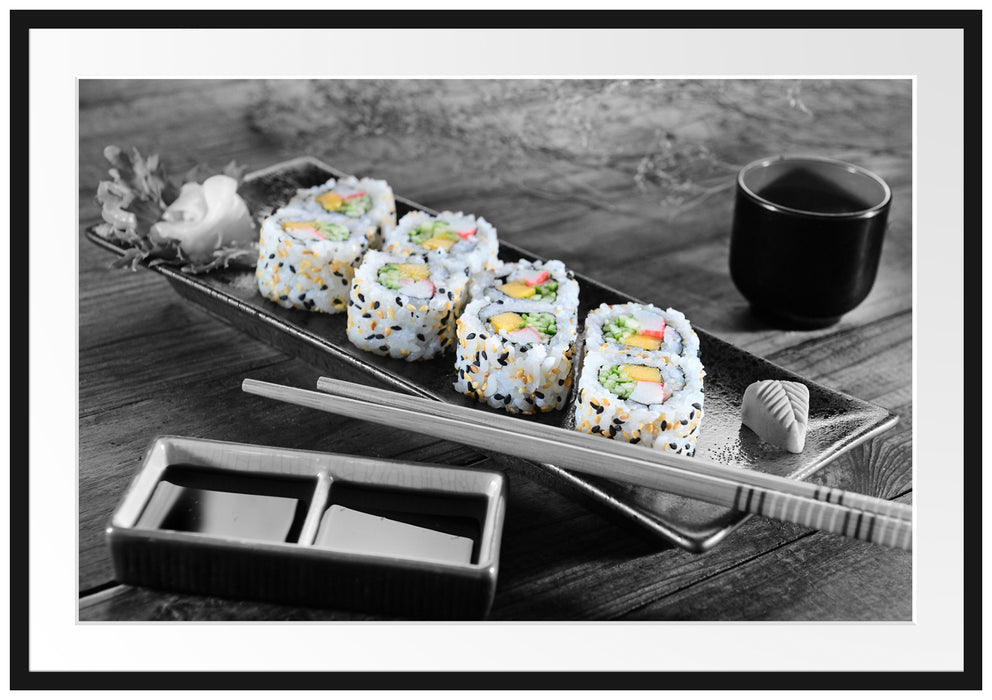 Pixxprint Inside Out Sushi Rollen, im Galerie-Passepartout Bilderrahmen