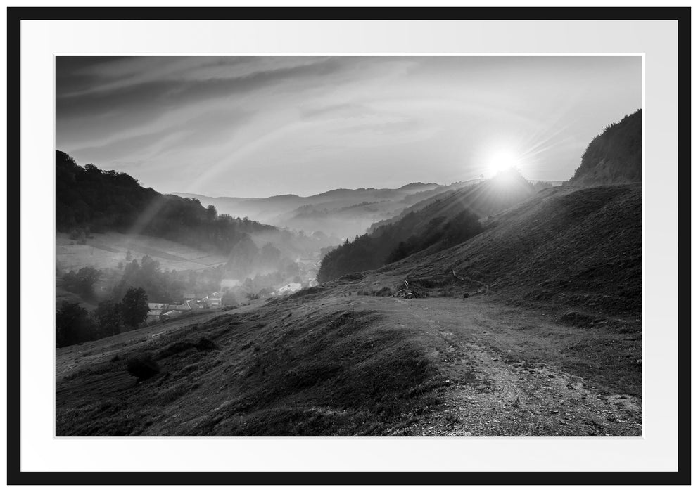 Pixxprint Berge mit Regenbogen, im Galerie-Passepartout Bilderrahmen