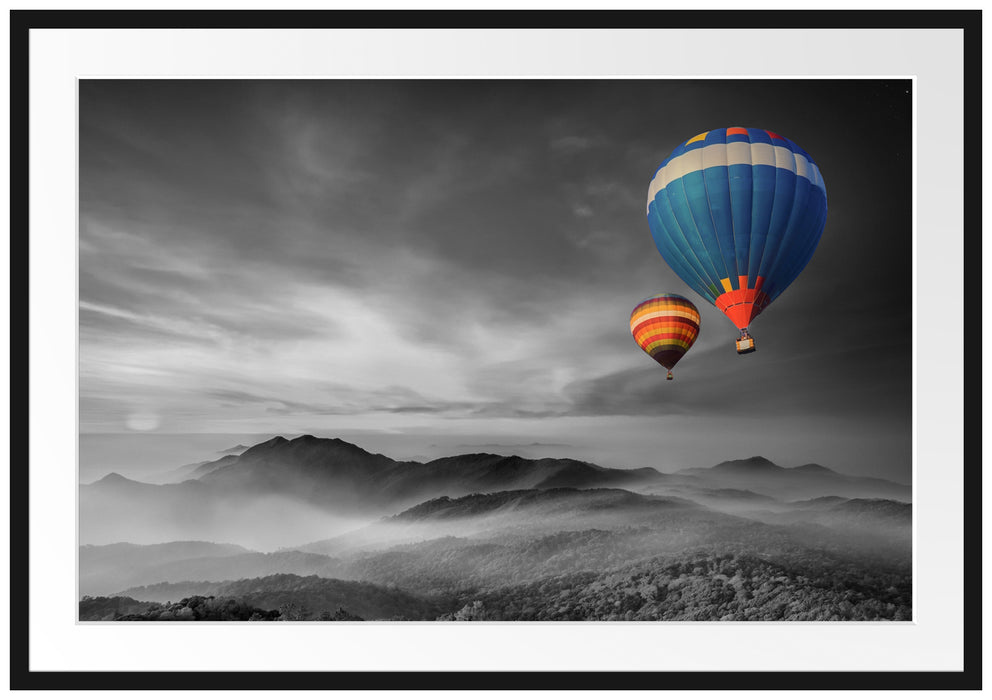 Pixxprint Heißluftballons über den Alpen, im Galerie-Passepartout Bilderrahmen