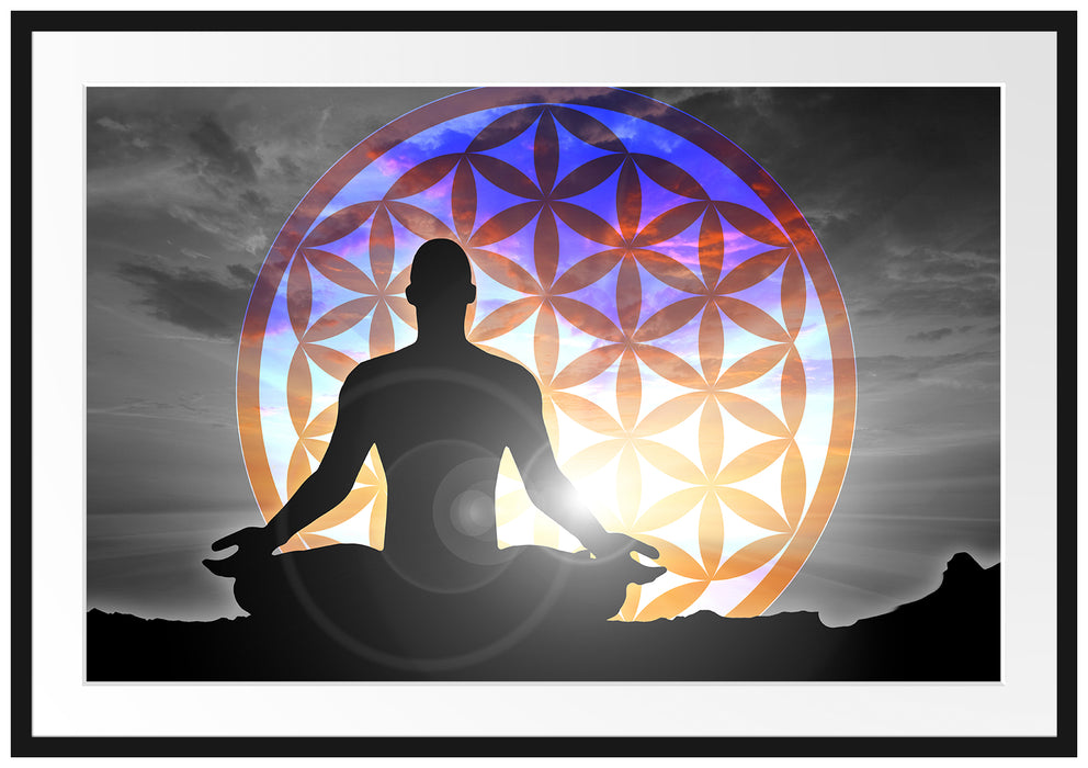 Pixxprint Blume des Lebens, im Galerie-Passepartout Bilderrahmen