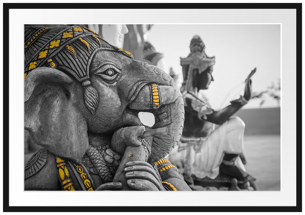 Pixxprint thailändische Elefantengottheit, im Galerie-Passepartout Bilderrahmen