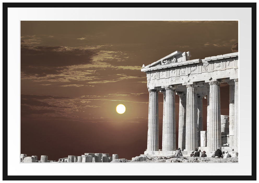 Pixxprint schöner Tempel der Athene, im Galerie-Passepartout Bilderrahmen