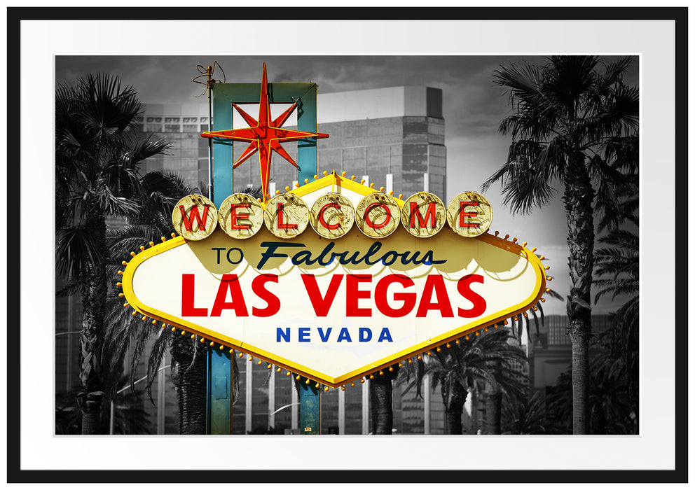 Pixxprint Ortseingangsschild Las Vegas, im Galerie-Passepartout Bilderrahmen