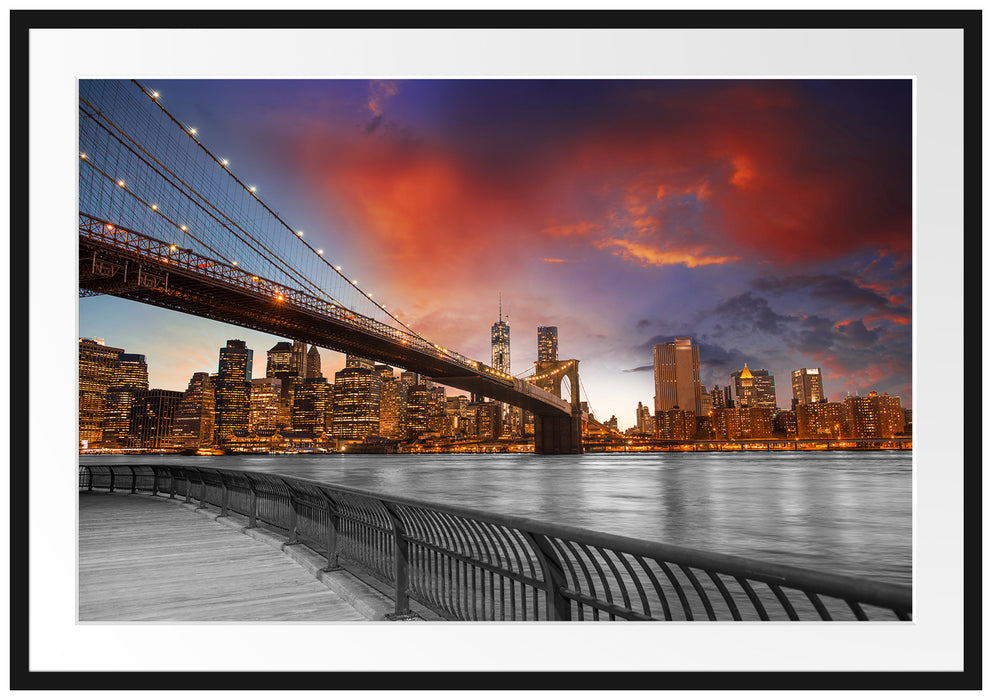 Pixxprint Brooklyn Bridge in New York, im Galerie-Passepartout Bilderrahmen