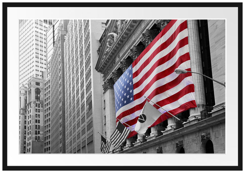 Pixxprint amerikanische Flagge, im Galerie-Passepartout Bilderrahmen