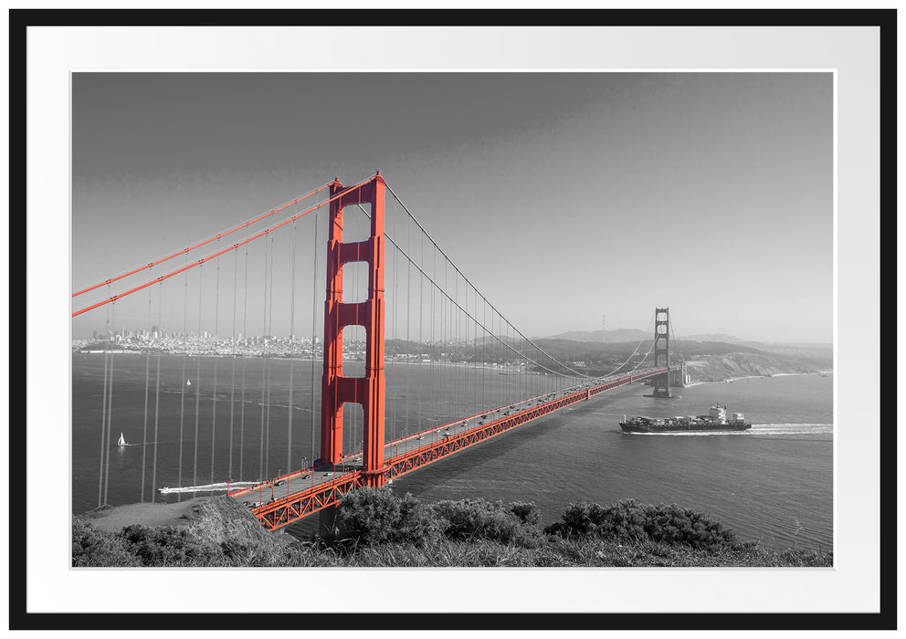 Pixxprint eindrucksvolle Golden Gate Bridge, im Galerie-Passepartout Bilderrahmen