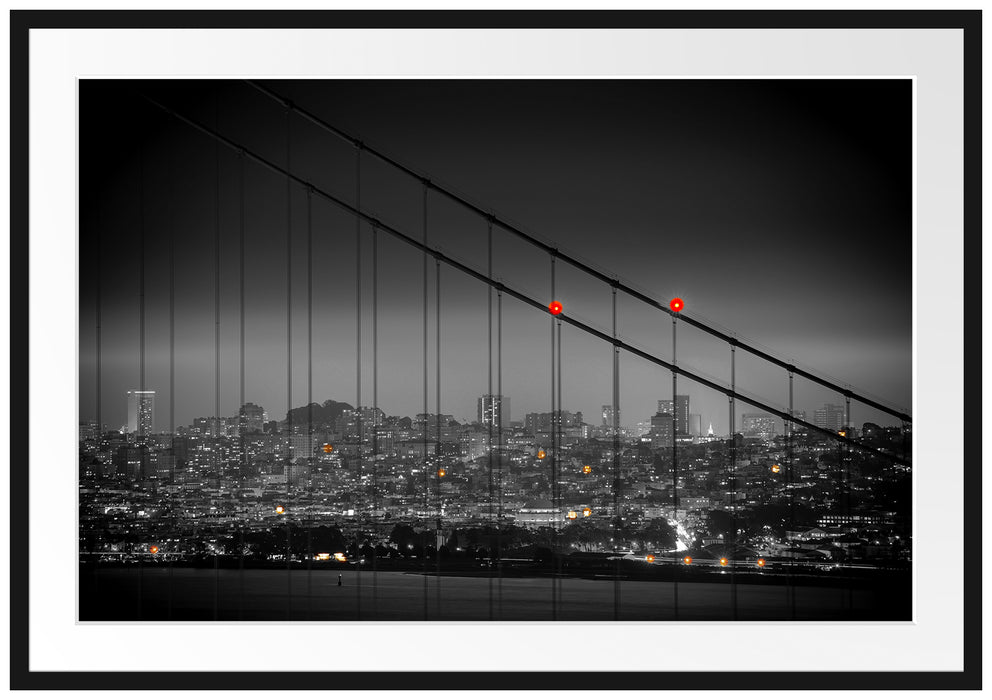 Pixxprint Skyline von San Francisco, im Galerie-Passepartout Bilderrahmen