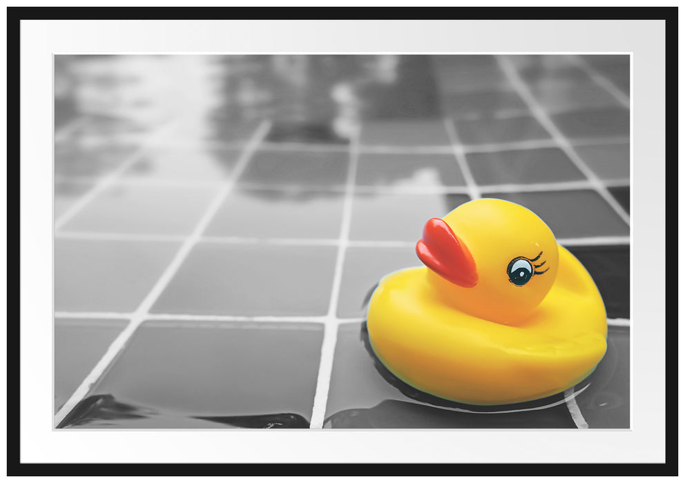 Pixxprint Quietsche Ente im Wasser, im Galerie-Passepartout Bilderrahmen