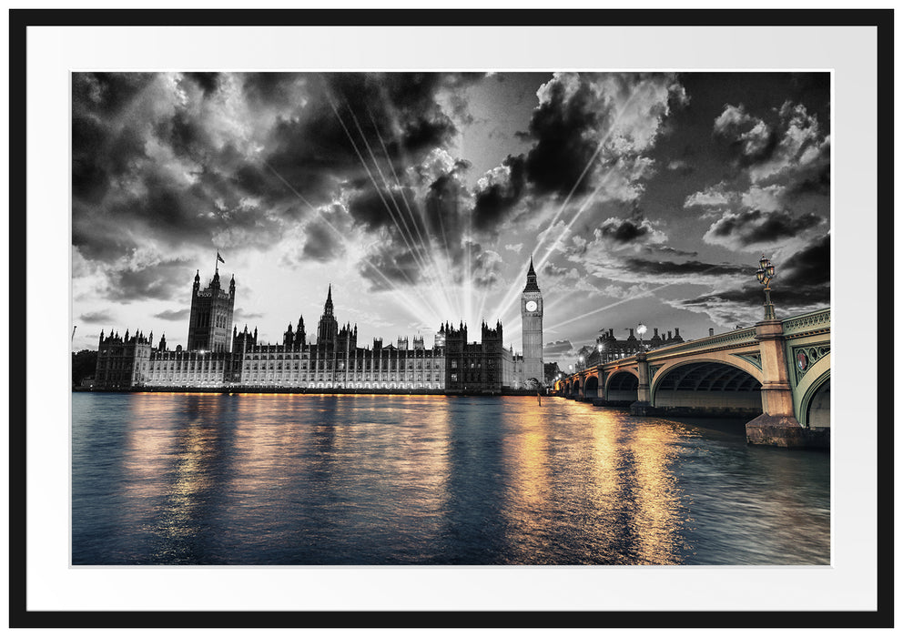 Pixxprint Westminster Abbey mit Big Ben, im Galerie-Passepartout Bilderrahmen