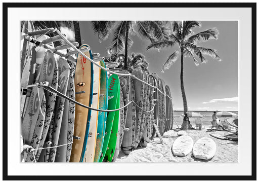 bunter Surfboards am Strand Passepartout 100x70