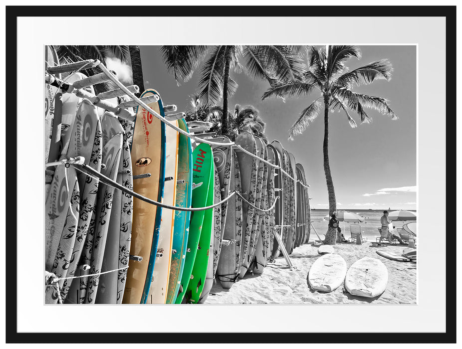 bunter Surfboards am Strand Passepartout 80x60