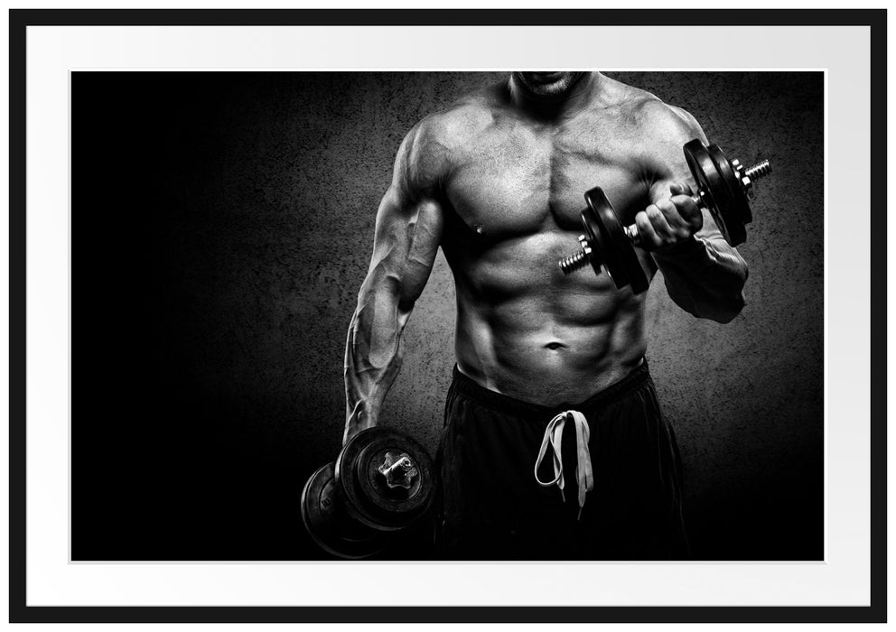 Pixxprint Trainierender Bodybuilder, im Galerie-Passepartout Bilderrahmen