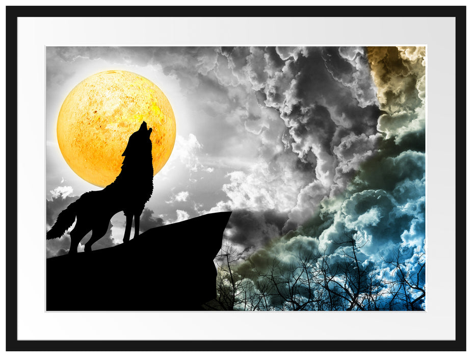 Mystischer Wolf im Vollmond Passepartout 80x60