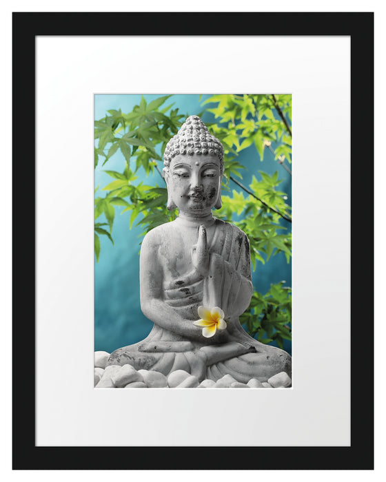 Buddha auf Steinen mit Monoi Blüte Passepartout 38x30
