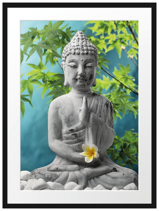 Buddha auf Steinen mit Monoi Blüte Passepartout 80x60