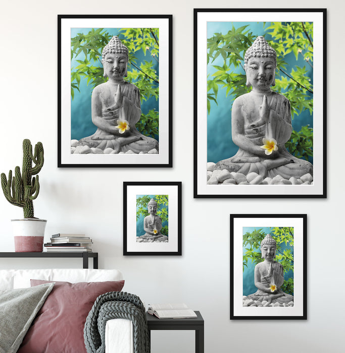 Buddha auf Steinen mit Monoi Blüte Passepartout Dekovorschlag