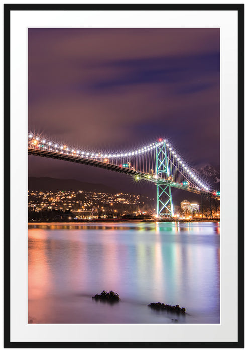 Pixxprint Lions Gate Bridge Vancouver, im Galerie-Passepartout Bilderrahmen