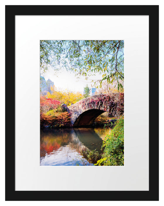 Brücke im Central Park im Herbst Passepartout 38x30