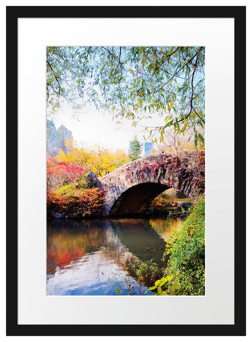 Brücke im Central Park im Herbst Passepartout 55x40