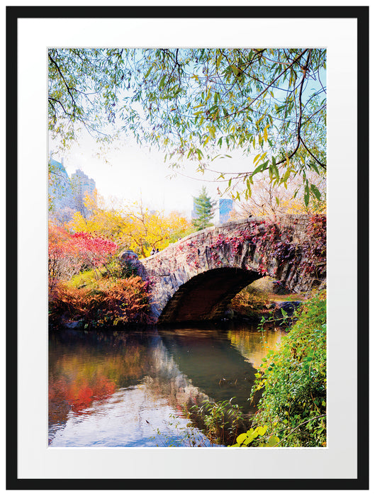 Brücke im Central Park im Herbst Passepartout 80x60