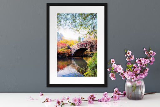 Brücke im Central Park im Herbst Passepartout Wohnzimmer