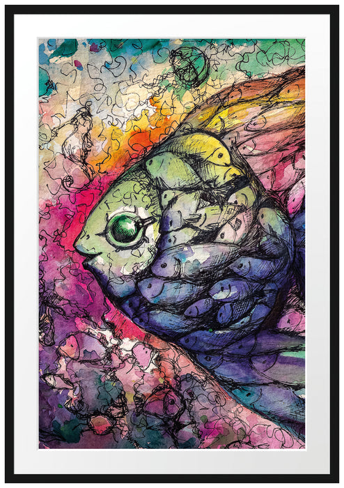 Pixxprint Regenbogenfisch Kunst, im Galerie-Passepartout Bilderrahmen