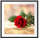 Rose auf Holztisch Passepartout Quadratisch 70x70