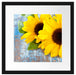 Sonnenblumen auf Holztisch Passepartout Quadratisch 40x40
